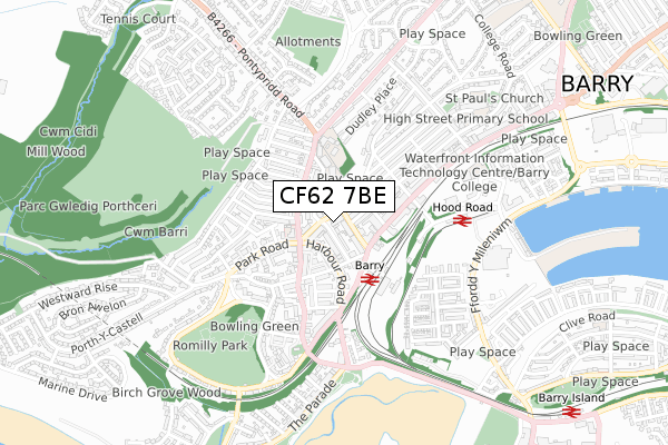 CF62 7BE map - small scale - OS Open Zoomstack (Ordnance Survey)