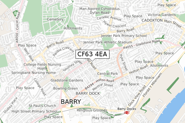 CF63 4EA map - small scale - OS Open Zoomstack (Ordnance Survey)