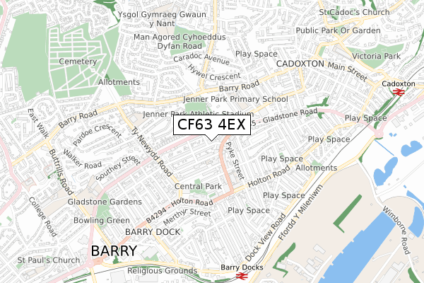 CF63 4EX map - small scale - OS Open Zoomstack (Ordnance Survey)