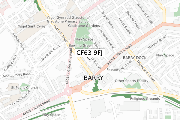 CF63 9FJ map - large scale - OS Open Zoomstack (Ordnance Survey)