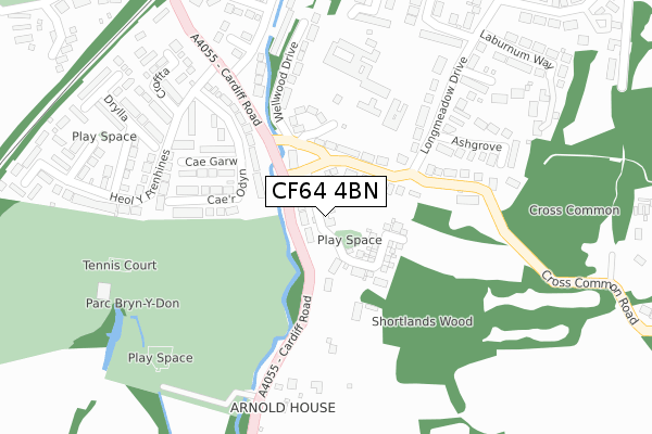 CF64 4BN map - large scale - OS Open Zoomstack (Ordnance Survey)