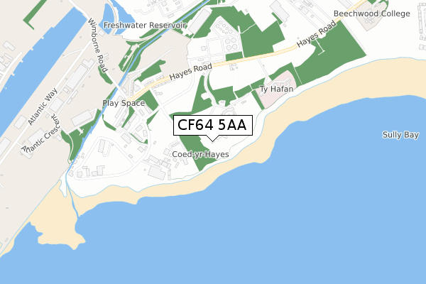 CF64 5AA map - small scale - OS Open Zoomstack (Ordnance Survey)