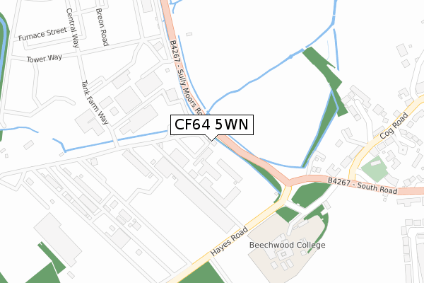 CF64 5WN map - large scale - OS Open Zoomstack (Ordnance Survey)