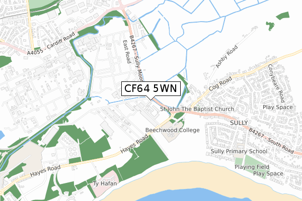 CF64 5WN map - small scale - OS Open Zoomstack (Ordnance Survey)