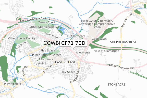 CF71 7ED map - small scale - OS Open Zoomstack (Ordnance Survey)