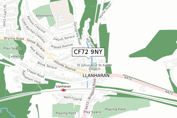 CF72 9NY map - large scale - OS Open Zoomstack (Ordnance Survey)