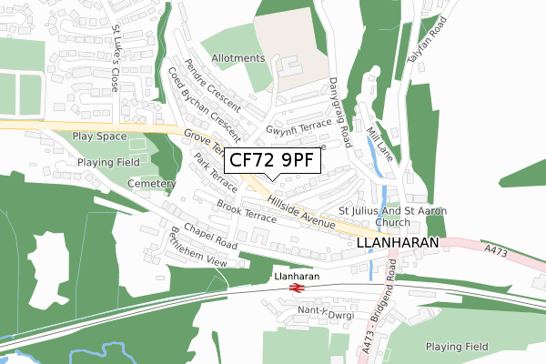 CF72 9PF map - large scale - OS Open Zoomstack (Ordnance Survey)