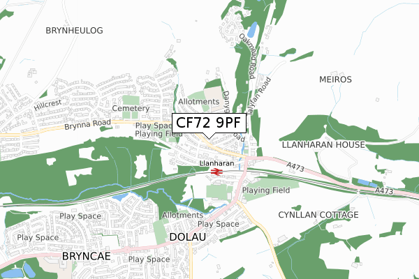 CF72 9PF map - small scale - OS Open Zoomstack (Ordnance Survey)