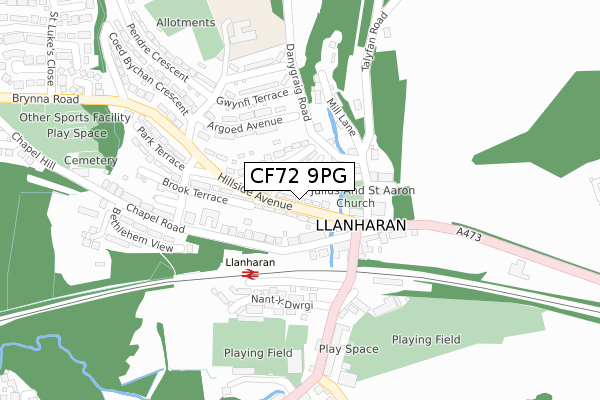 CF72 9PG map - large scale - OS Open Zoomstack (Ordnance Survey)