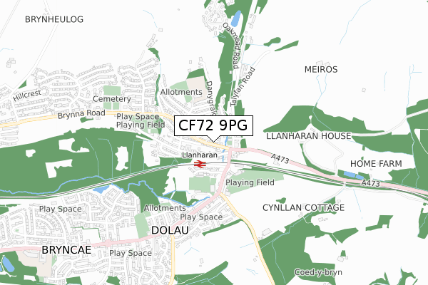 CF72 9PG map - small scale - OS Open Zoomstack (Ordnance Survey)