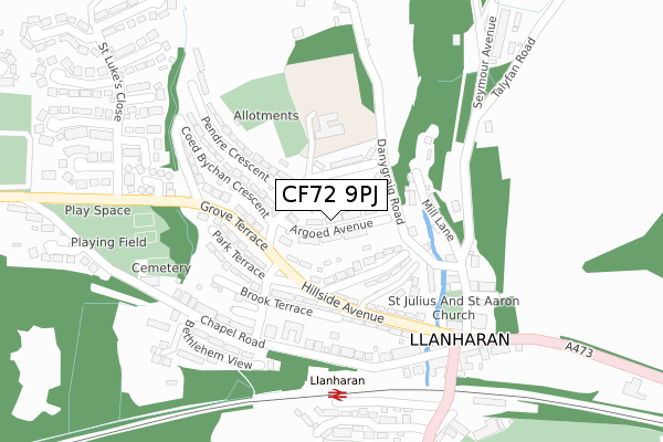 CF72 9PJ map - large scale - OS Open Zoomstack (Ordnance Survey)