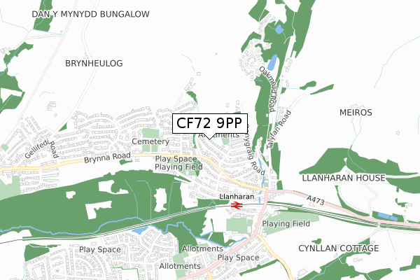 CF72 9PP map - small scale - OS Open Zoomstack (Ordnance Survey)