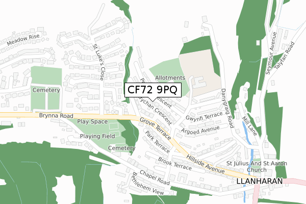 CF72 9PQ map - large scale - OS Open Zoomstack (Ordnance Survey)