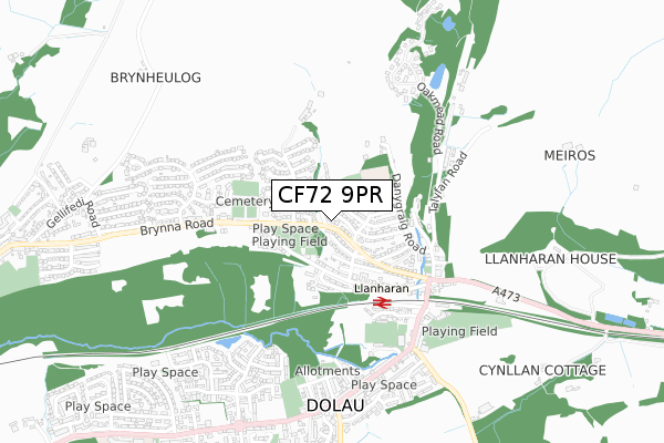 CF72 9PR map - small scale - OS Open Zoomstack (Ordnance Survey)