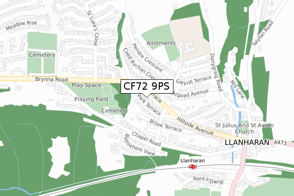 CF72 9PS map - large scale - OS Open Zoomstack (Ordnance Survey)