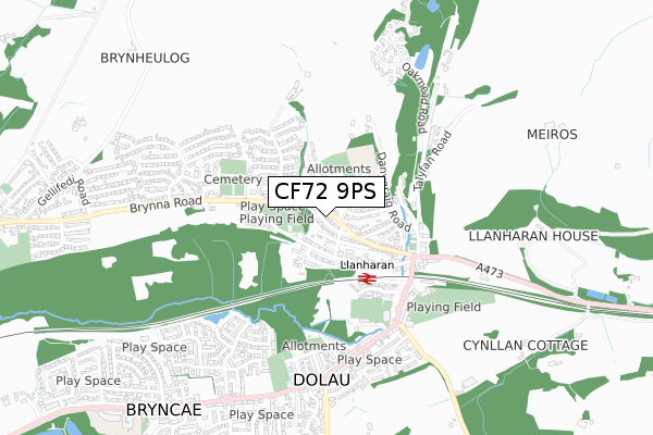 CF72 9PS map - small scale - OS Open Zoomstack (Ordnance Survey)