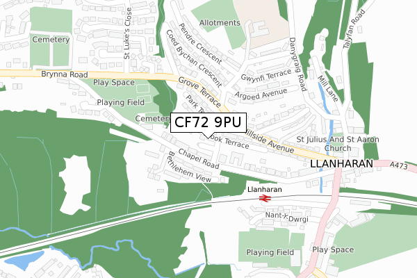 CF72 9PU map - large scale - OS Open Zoomstack (Ordnance Survey)