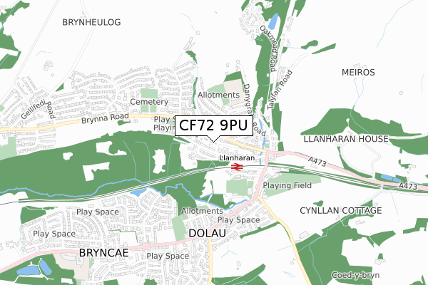 CF72 9PU map - small scale - OS Open Zoomstack (Ordnance Survey)