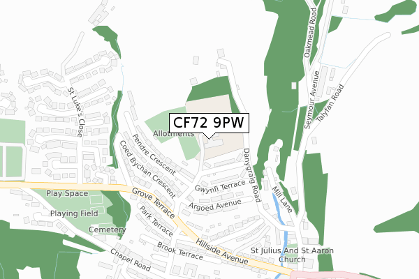 CF72 9PW map - large scale - OS Open Zoomstack (Ordnance Survey)