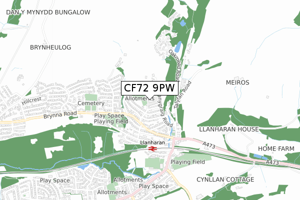 CF72 9PW map - small scale - OS Open Zoomstack (Ordnance Survey)