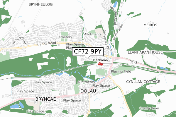 CF72 9PY map - small scale - OS Open Zoomstack (Ordnance Survey)