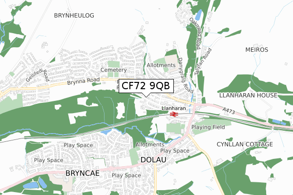 CF72 9QB map - small scale - OS Open Zoomstack (Ordnance Survey)