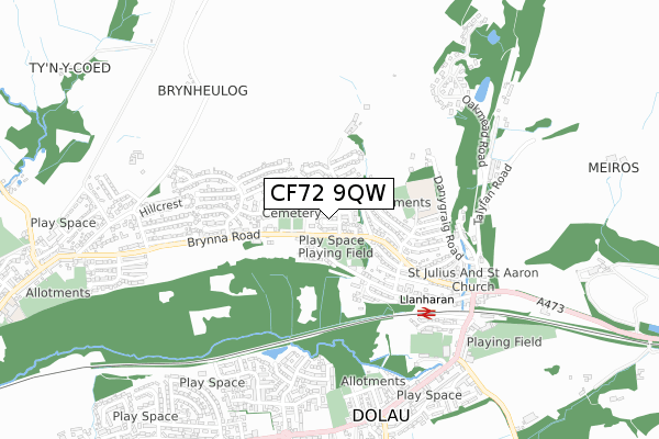 CF72 9QW map - small scale - OS Open Zoomstack (Ordnance Survey)