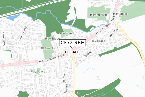 CF72 9RE map - large scale - OS Open Zoomstack (Ordnance Survey)