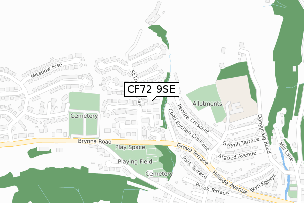 CF72 9SE map - large scale - OS Open Zoomstack (Ordnance Survey)