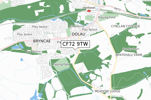 CF72 9TW map - small scale - OS Open Zoomstack (Ordnance Survey)