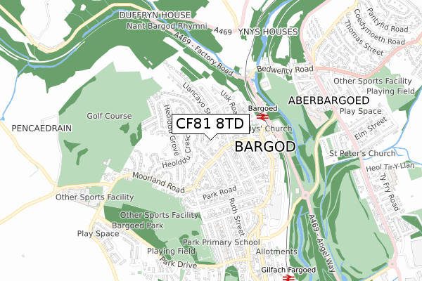 CF81 8TD map - small scale - OS Open Zoomstack (Ordnance Survey)