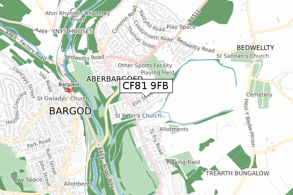 CF81 9FB map - small scale - OS Open Zoomstack (Ordnance Survey)