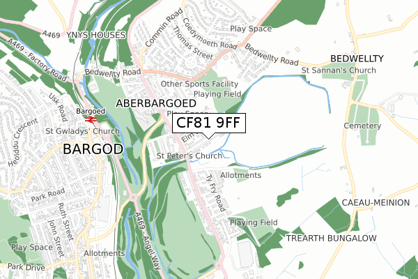 CF81 9FF map - small scale - OS Open Zoomstack (Ordnance Survey)