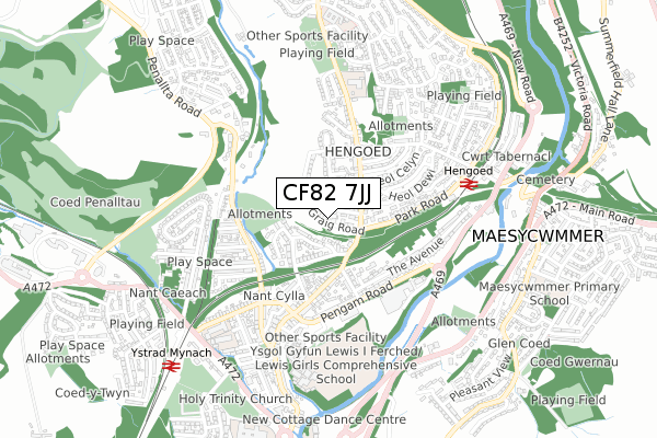 CF82 7JJ map - small scale - OS Open Zoomstack (Ordnance Survey)