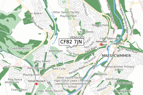 CF82 7JN map - small scale - OS Open Zoomstack (Ordnance Survey)