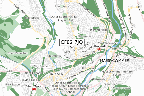 CF82 7JQ map - small scale - OS Open Zoomstack (Ordnance Survey)