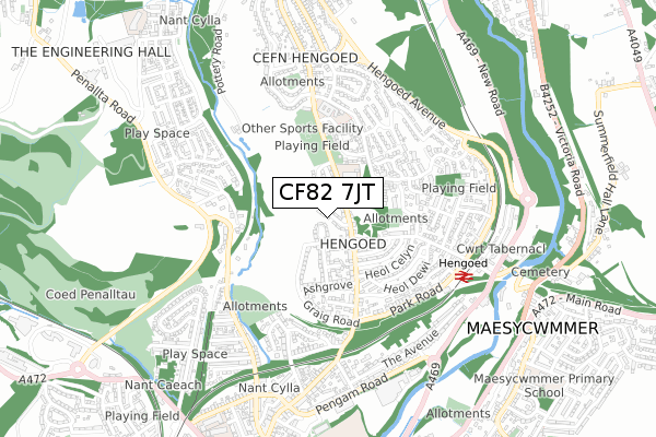 CF82 7JT map - small scale - OS Open Zoomstack (Ordnance Survey)