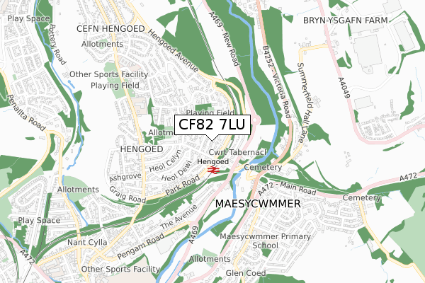 CF82 7LU map - small scale - OS Open Zoomstack (Ordnance Survey)