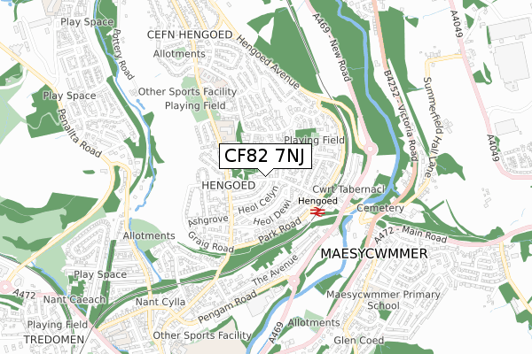 CF82 7NJ map - small scale - OS Open Zoomstack (Ordnance Survey)