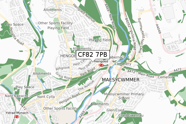 CF82 7PB map - small scale - OS Open Zoomstack (Ordnance Survey)