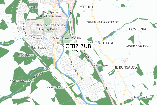 CF82 7UB map - small scale - OS Open Zoomstack (Ordnance Survey)