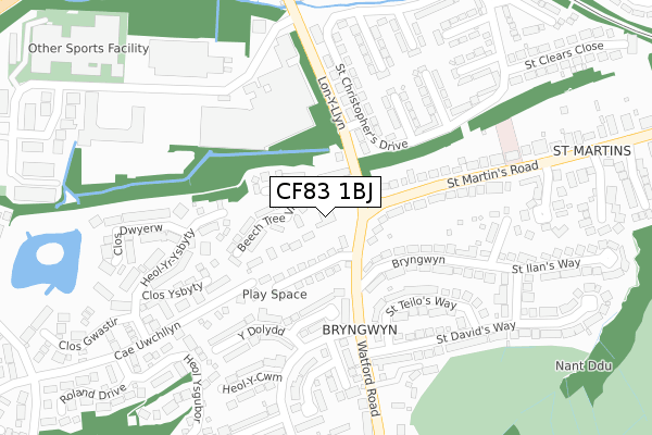 CF83 1BJ map - large scale - OS Open Zoomstack (Ordnance Survey)