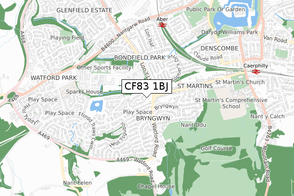 CF83 1BJ map - small scale - OS Open Zoomstack (Ordnance Survey)