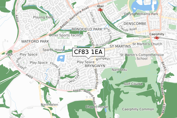 CF83 1EA map - small scale - OS Open Zoomstack (Ordnance Survey)