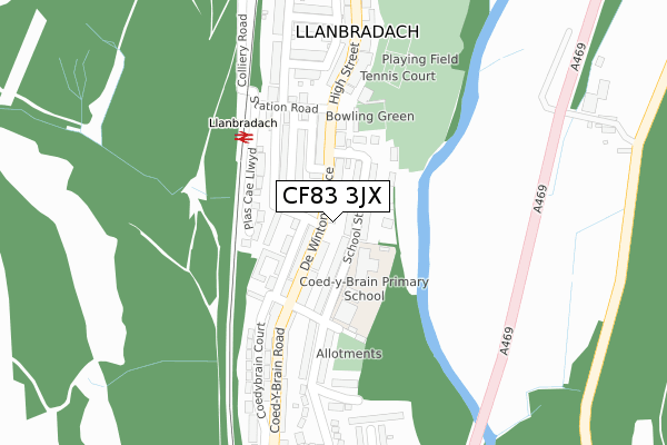 CF83 3JX map - large scale - OS Open Zoomstack (Ordnance Survey)