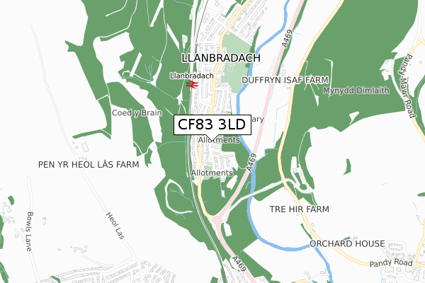 CF83 3LD map - small scale - OS Open Zoomstack (Ordnance Survey)