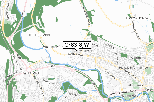 CF83 8JW map - small scale - OS Open Zoomstack (Ordnance Survey)