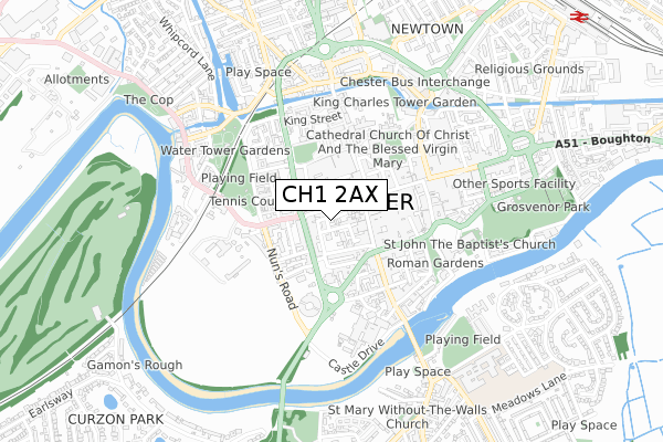 CH1 2AX map - small scale - OS Open Zoomstack (Ordnance Survey)