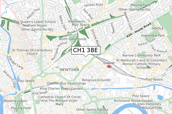 CH1 3BE map - small scale - OS Open Zoomstack (Ordnance Survey)