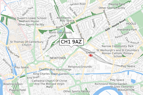 CH1 9AZ map - small scale - OS Open Zoomstack (Ordnance Survey)